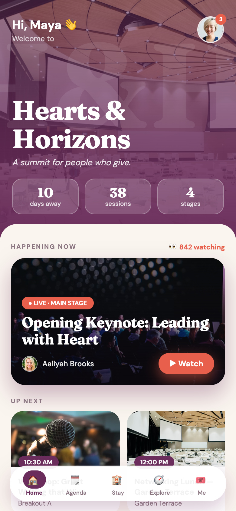 Attendee app home