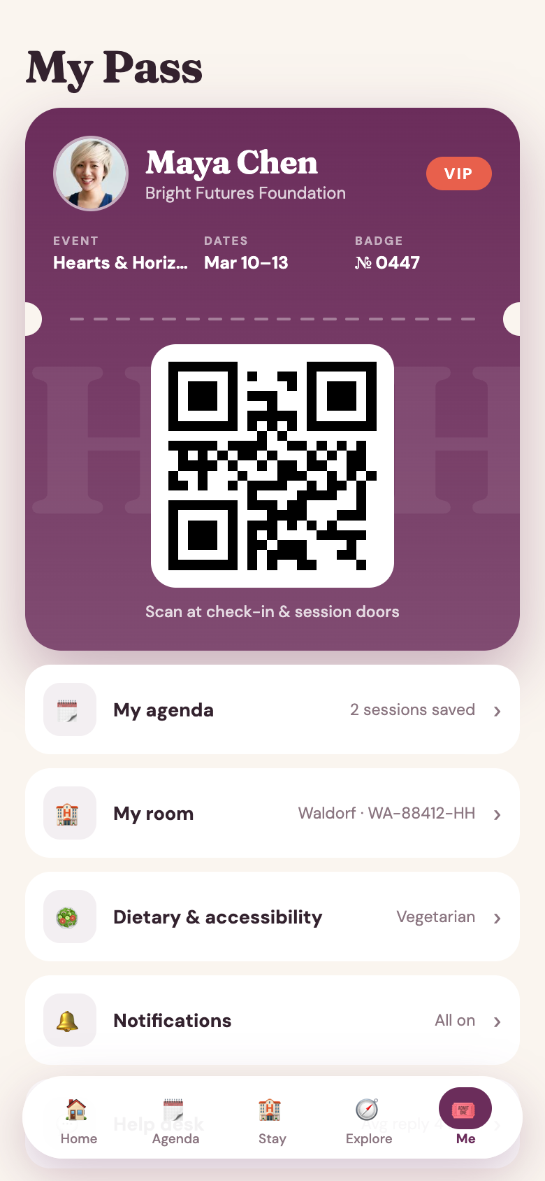 Boarding-pass style attendee pass
